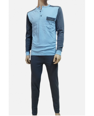 NUVÒ PIGIAMA UOMO CIELO ANTRACITE SCOLLO SERAFINO INVERNO CALDO E LEGGERO COMODO