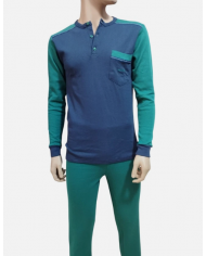 NUVÒ PIGIAMA UOMO BLU VERDE CON SCOLLO SERAFINO INVERNO CALDO  LEGGERO E COMODO TAG XXL