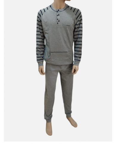 PIGIAMA UOMO IN CALDO COTONE - MODELLO SERAFINO CON POLSINI - COMFORT INVERNALE TAG XL  8033525440039