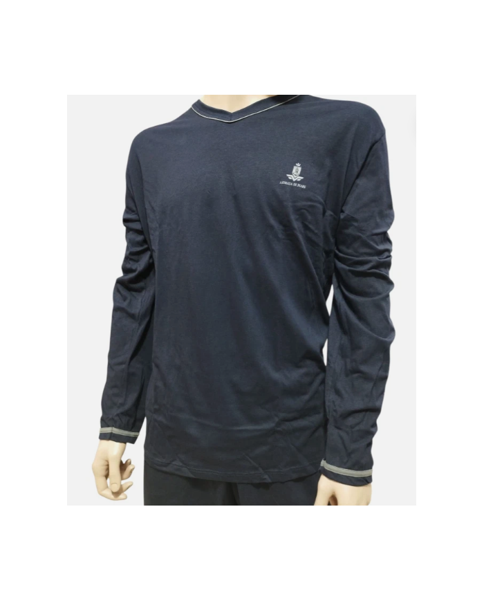 ARMATA DI MARE - PIGIAMA UOMO IN COTONE - BLU - COLLO A PUNTA - COMFORT E PRATICITÀ
