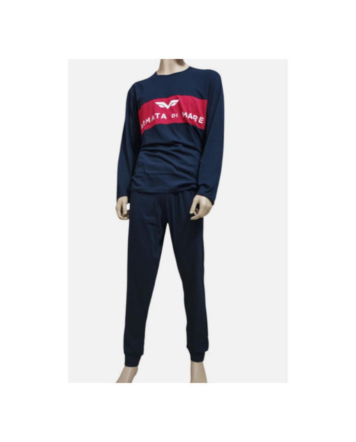 ARMATA DI MARE - PIGIAMA UOMO IN COTONE - BLU - MAGLIA E PANTALONE LUNGO COMODO E PRATICO  8056999936938