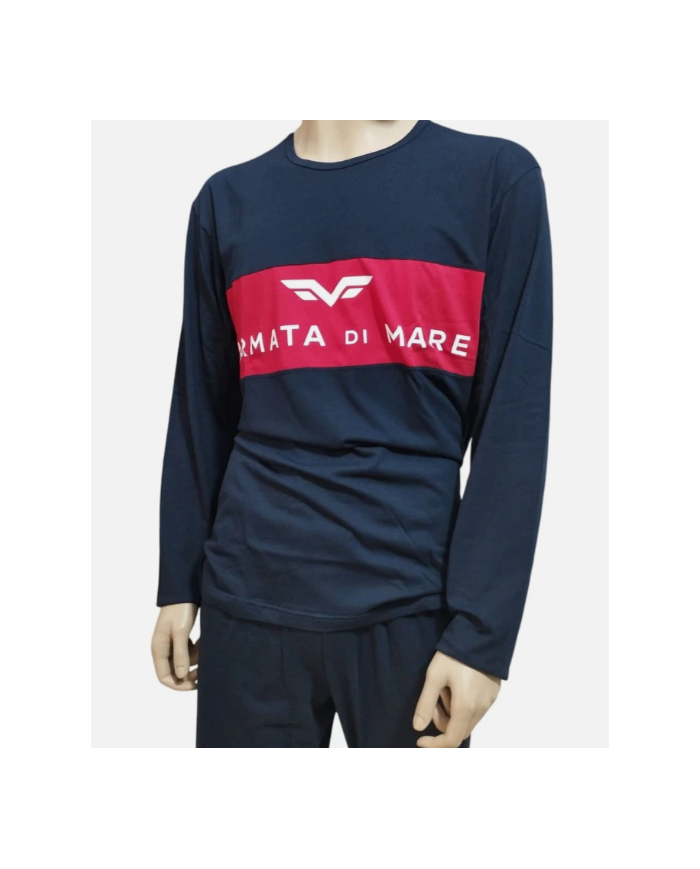 ARMATA DI MARE - PIGIAMA UOMO IN COTONE - BLU - MAGLIA E PANTALONE LUNGO COMODO E PRATICO