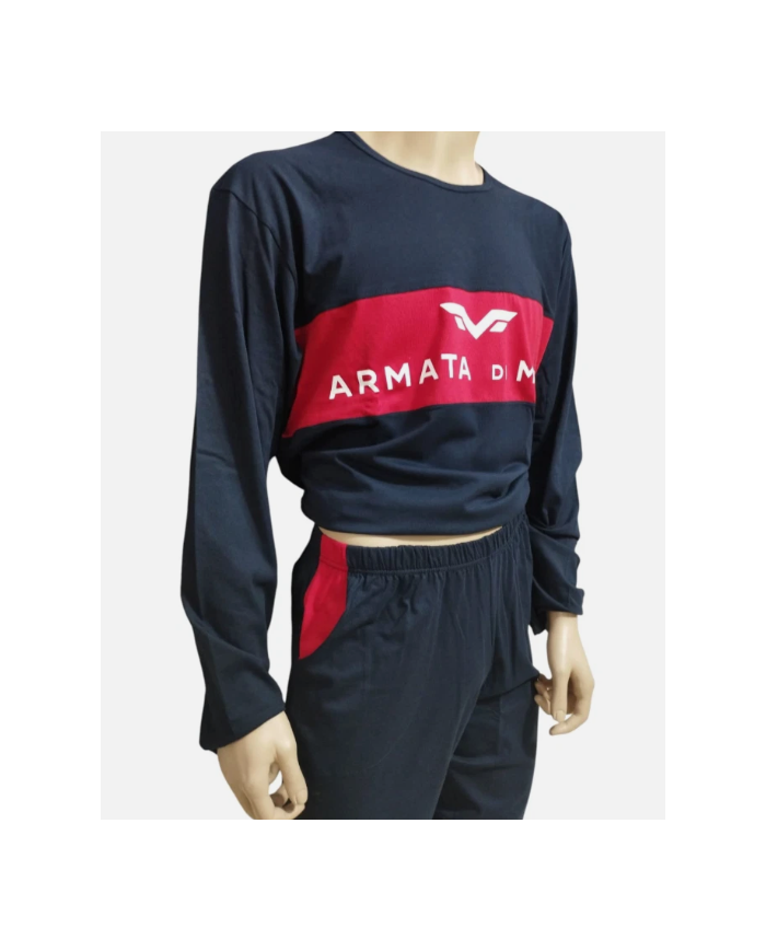 ARMATA DI MARE - PIGIAMA UOMO IN COTONE - BLU - MAGLIA E PANTALONE LUNGO COMODO E PRATICO