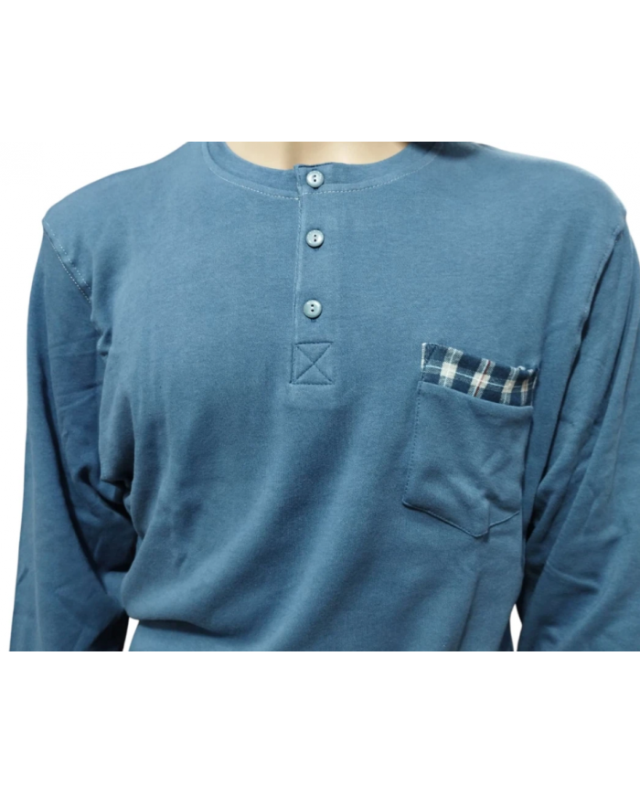 VANUÈ - PIGIAMA UOMO IN CALDO COTONE - BICOLORE CON POLSINI - COMFORT INVERNALE