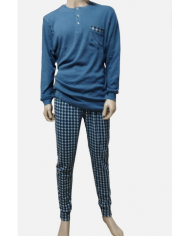 VANUÈ - PIGIAMA UOMO IN CALDO COTONE - BICOLORE CON POLSINI - COMFORT INVERNALE colore Blu  / Grigio 8055136900825