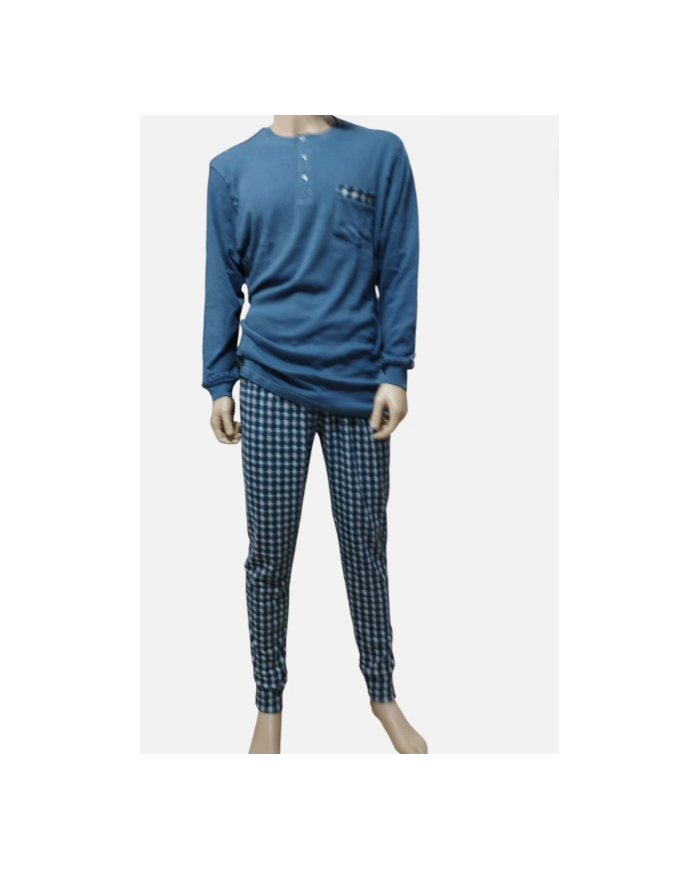 VANUÈ - PIGIAMA UOMO IN CALDO COTONE - BICOLORE CON POLSINI - COMFORT INVERNALE colore Blu  / Grigio 8055136900825
