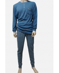 VANUÈ - PIGIAMA UOMO IN CALDO COTONE - BICOLORE CON POLSINI - COMFORT INVERNALE colore Blu  / Grigio 8055136900825