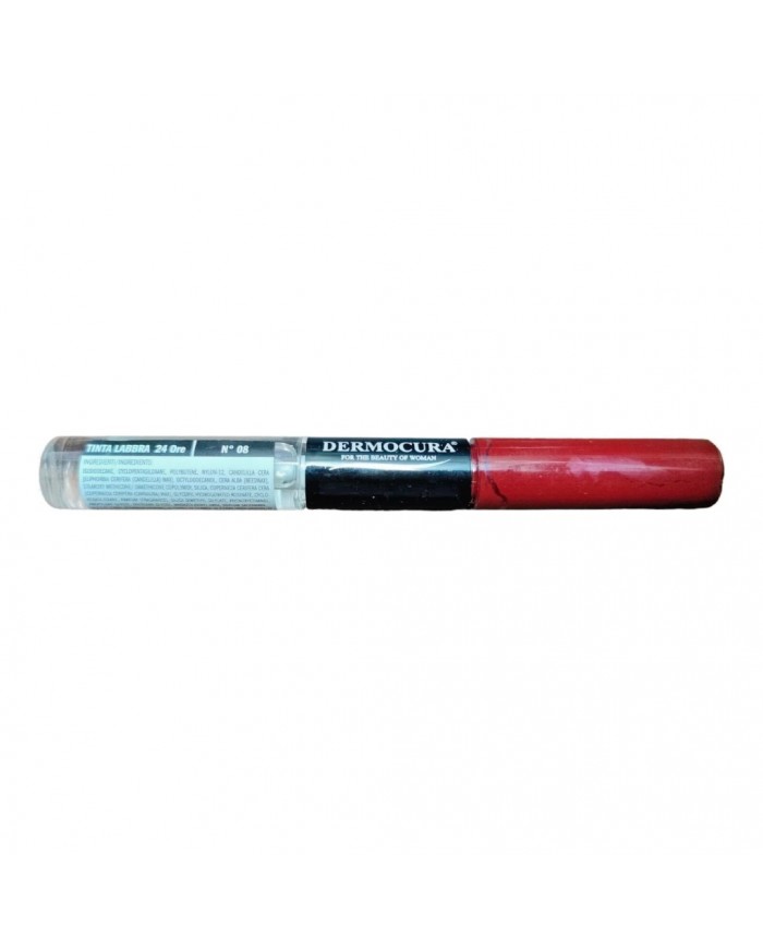 DERMOCURA - TINTA LABBRA 24 ORE CON LUCIDO - N° 08 ROSSO PORPORA - LUNGA DURATA E IMPERMEABILE 8054615763845