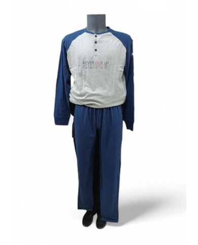 ROB&ROB - PIGIAMA UOMO MANICA LUNGA - COTONE LEGGERO CON POLSINI ED ELASTICO