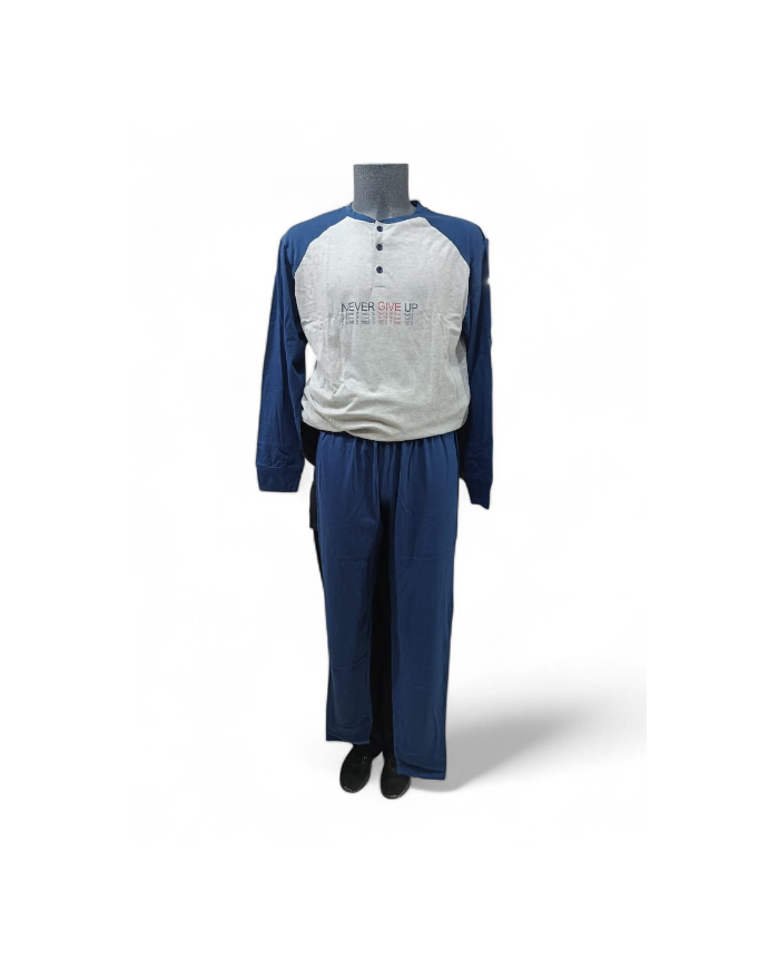 ROB&ROB - PIGIAMA UOMO MANICA LUNGA - COTONE LEGGERO CON POLSINI ED ELASTICO