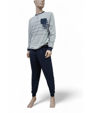 MARINA YACHTING - PIGIAMA UOMO IN COTONE - BLU E GRIGIO - COMPLETO HOMEWEAR 8058058320818