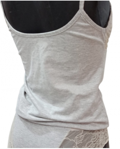 MAGIC DREAM - COORDINATO INTIMO DONNA - CANOTTA E SLIP IN COTONE E PIZZO - GRIGIO