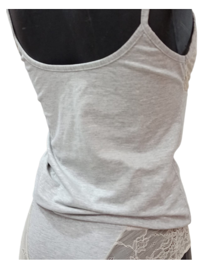MAGIC DREAM - COORDINATO INTIMO DONNA - CANOTTA E SLIP IN COTONE E PIZZO - GRIGIO