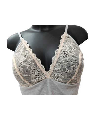 MAGIC DREAM - COORDINATO INTIMO DONNA - CANOTTA E SLIP IN COTONE E PIZZO - GRIGIO