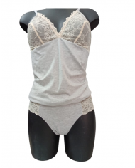 MAGIC DREAM - COORDINATO INTIMO DONNA - CANOTTA E SLIP IN COTONE E PIZZO - GRIGIO