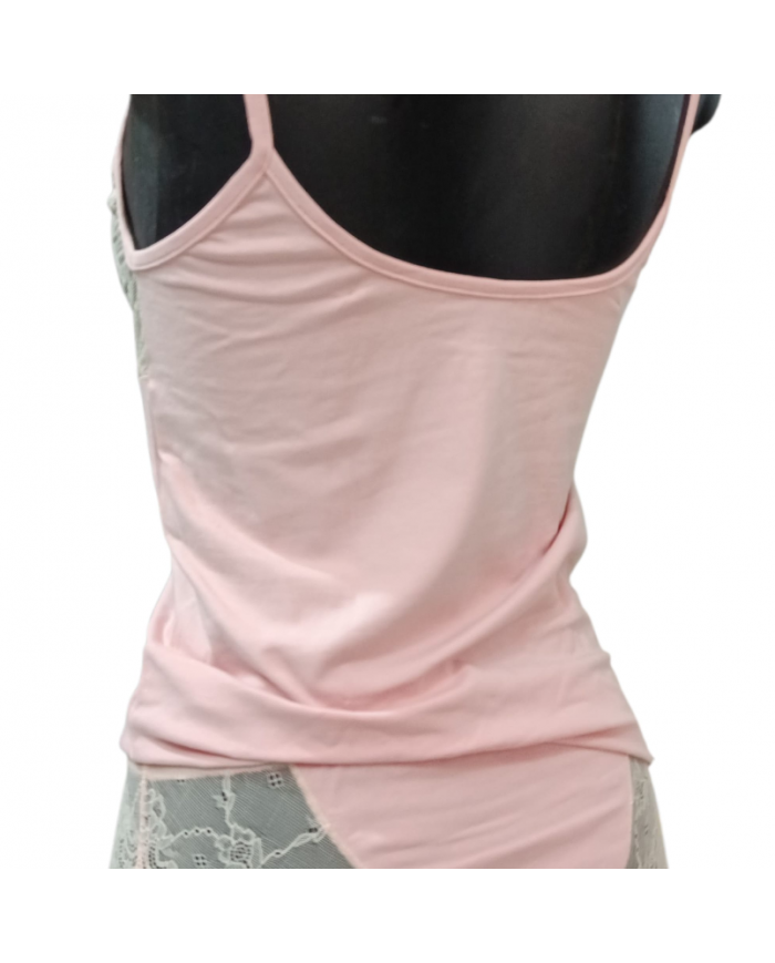 MAGIC DREAM - COORDINATO INTIMO DONNA - CANOTTA E SLIP IN COTONE E PIZZO - SKIN ROSE