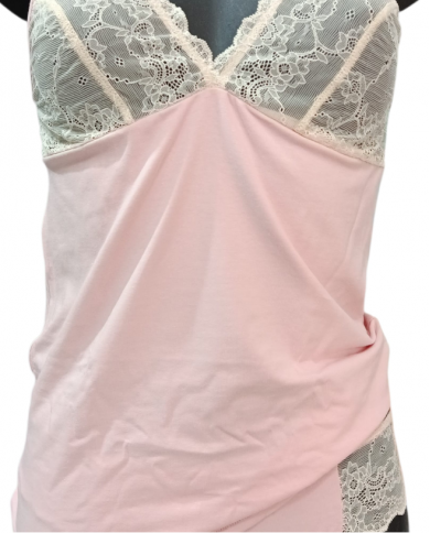 MAGIC DREAM - COORDINATO INTIMO DONNA - CANOTTA E SLIP IN COTONE E PIZZO - SKIN ROSE