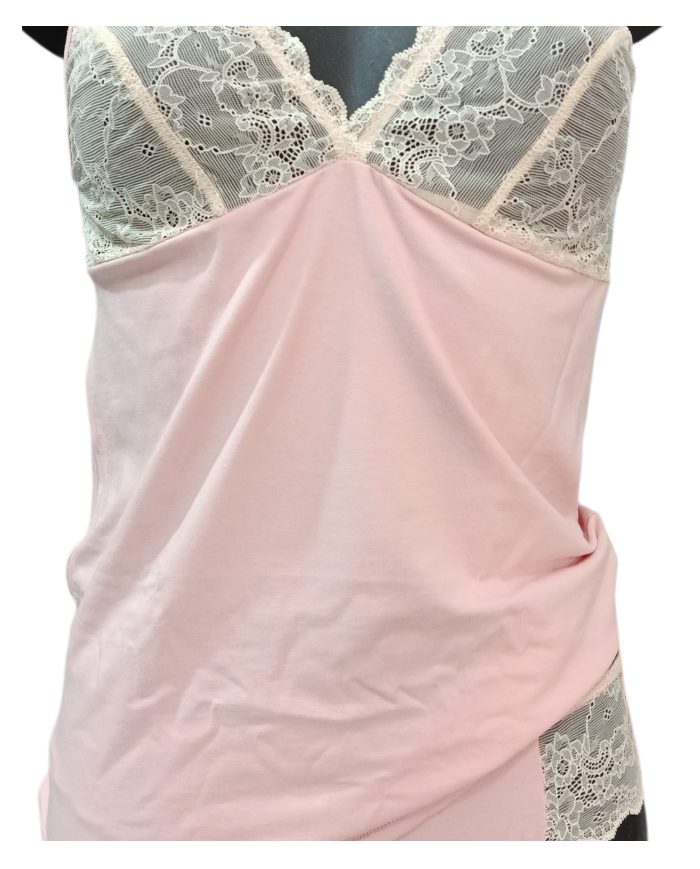 MAGIC DREAM - COORDINATO INTIMO DONNA - CANOTTA E SLIP IN COTONE E PIZZO - SKIN ROSE