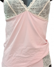 MAGIC DREAM - COORDINATO INTIMO DONNA - CANOTTA E SLIP IN COTONE E PIZZO - SKIN ROSE