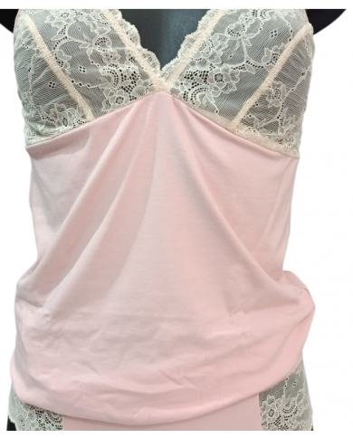 MAGIC DREAM - COORDINATO INTIMO DONNA - CANOTTA E SLIP IN COTONE E PIZZO - SKIN ROSE