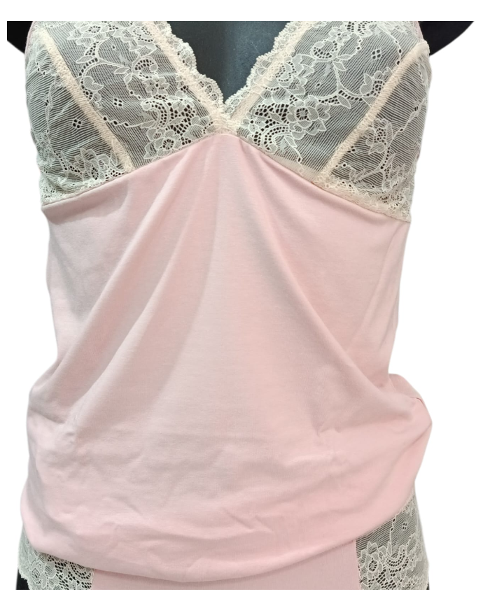 MAGIC DREAM - COORDINATO INTIMO DONNA - CANOTTA E SLIP IN COTONE E PIZZO - SKIN ROSE