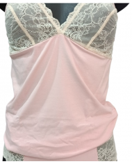 MAGIC DREAM - COORDINATO INTIMO DONNA - CANOTTA E SLIP IN COTONE E PIZZO - SKIN ROSE