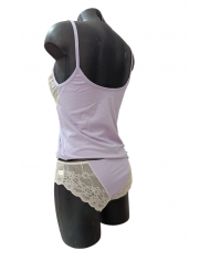 MAGIC DREAM - COORDINATO INTIMO DONNA - CANOTTA E SLIP IN COTONE E PIZZO - LAVANDA - TAGLIA L