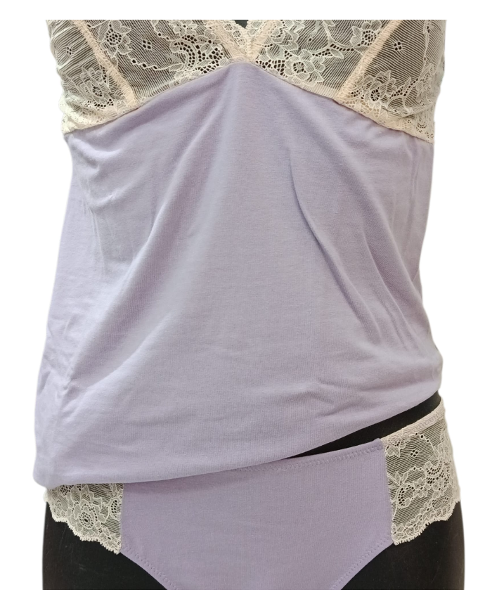 MAGIC DREAM - COORDINATO INTIMO DONNA - CANOTTA E SLIP IN COTONE E PIZZO - LAVANDA - TAGLIA L