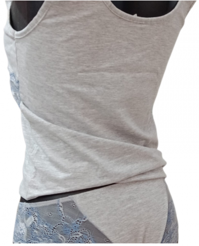 MAGIC DREAM - COORDINATO INTIMO DONNA - CANOTTA SPALLA LARGA E SLIP - COTONE E PIZZO - GRIGIO - TAGLIA L