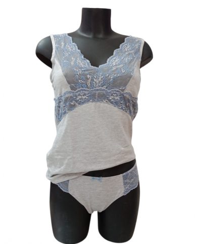 MAGIC DREAM - COORDINATO INTIMO DONNA - CANOTTA SPALLA LARGA E SLIP - COTONE E PIZZO - GRIGIO - TAGLIA L     8054154917433