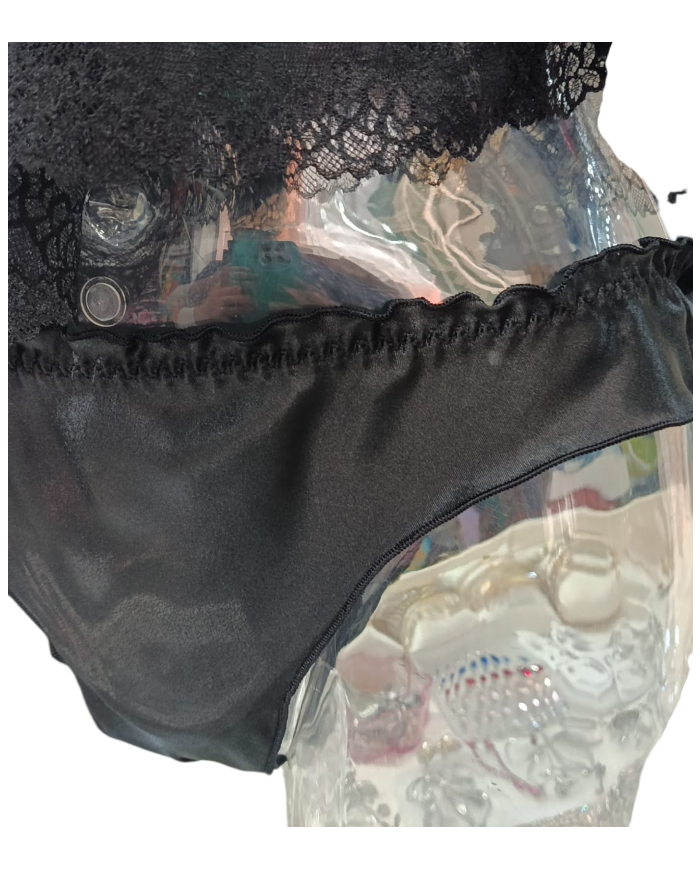 ANDRA - BABY DOLL + BRASILIANO IN RASO - ART. 8184 - NERO - TAGLIA 2