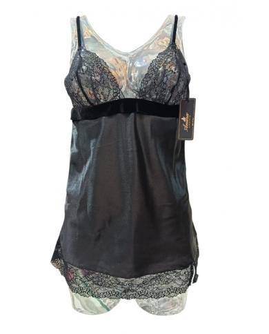 ANDRA - BABY DOLL + BRASILIANO IN RASO - ART. 8184 - NERO - TAGLIA 2