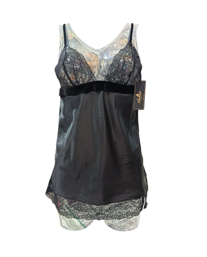 ANDRA - BABY DOLL + BRASILIANO IN RASO - ART. 8184 - NERO - TAGLIA 2