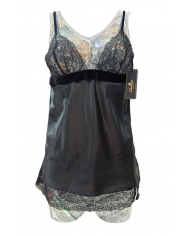 ANDRA - BABY DOLL + BRASILIANO IN RASO - ART. 8184 - NERO - TAGLIA 2