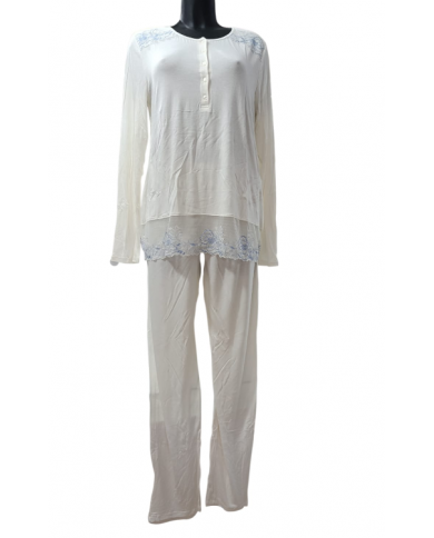 SI&LEI PIGIAMA DONNA COTONE LUNGO LEGGERO ELASTICO E PIZZO ELEGANTE