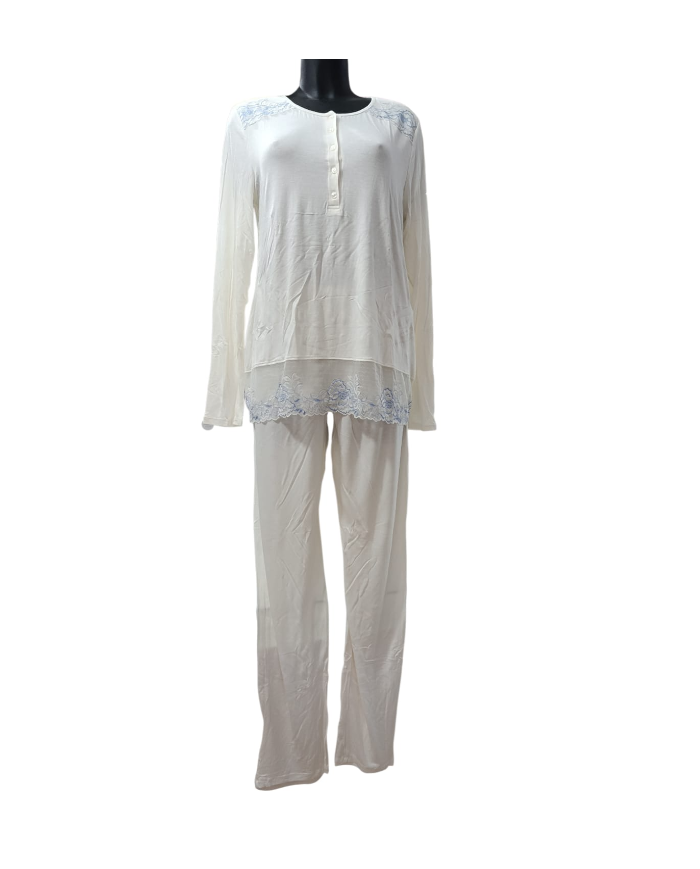 SI&LEI PIGIAMA DONNA COTONE LUNGO LEGGERO ELASTICO E PIZZO ELEGANTE