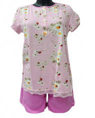 SI & LEI Pigiama Donna Estivo 100% Cotone Corto Manica Corta Shorts Fiorato