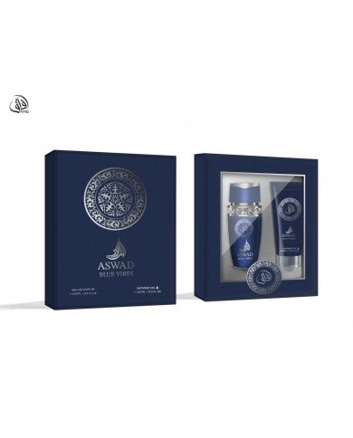 AFAQ AL WATANIAH ASWAD BOLD BLUE VIBES EAU DE PARFUM PROFUMO UNISEX COFFRET 100 ML + 150 ML SHOWER GEL