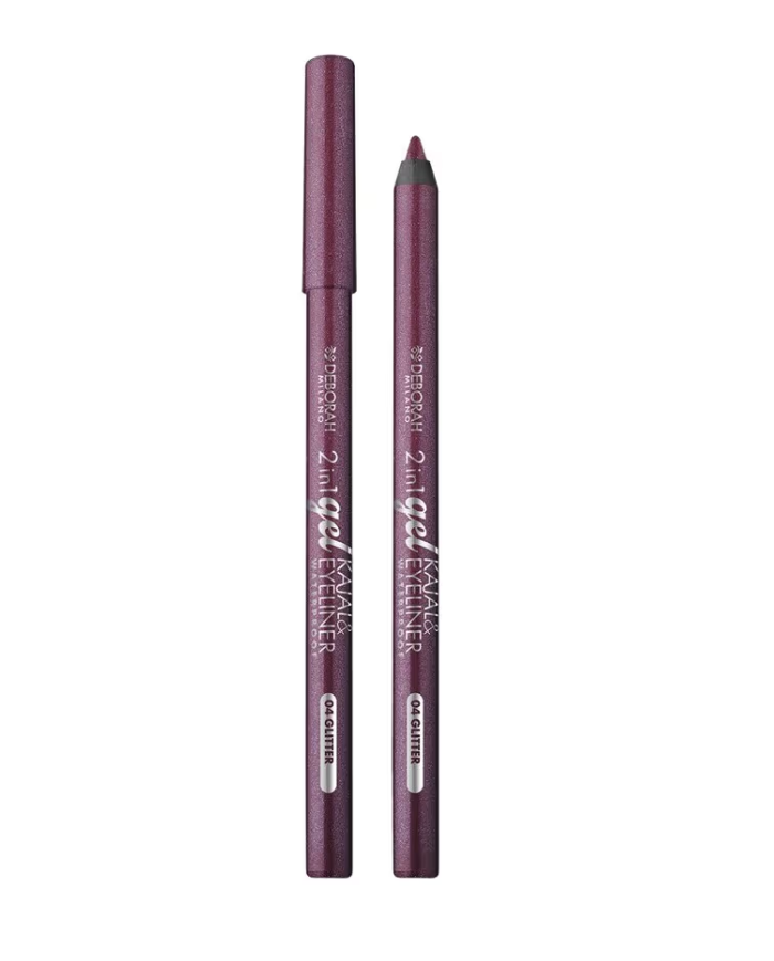 DEBORAH MILANO MATITA OCCHI 2IN1 GEL KAJAL & EYELINER WATERPROOF N.04 BURGUNDY GLITTER